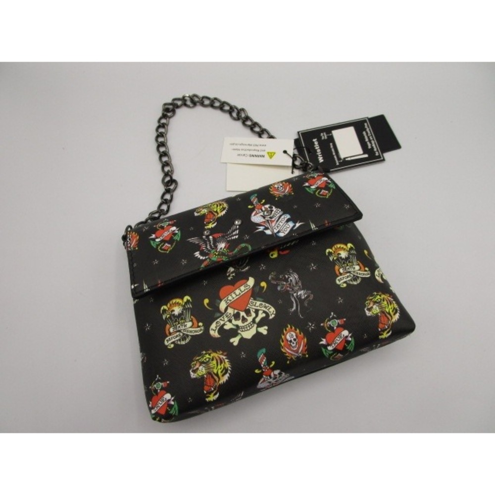 Ed Hardy Black Tattoo Print Wristlet Clutch Bag EHH636-28-BTD Vegan Leather